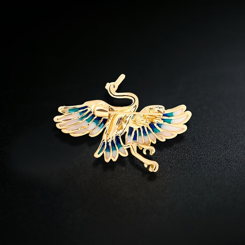 Vintage Blue Crane Brooch Pin Rhinestone Embellished Jewelry for Women or Daily Wear