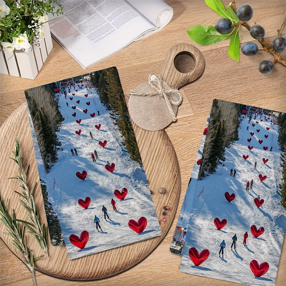 2 ta Ultra Soft Polyester oshxona sochiqlari to'plami, Coastal Heart Flags, 16x24 dyuym