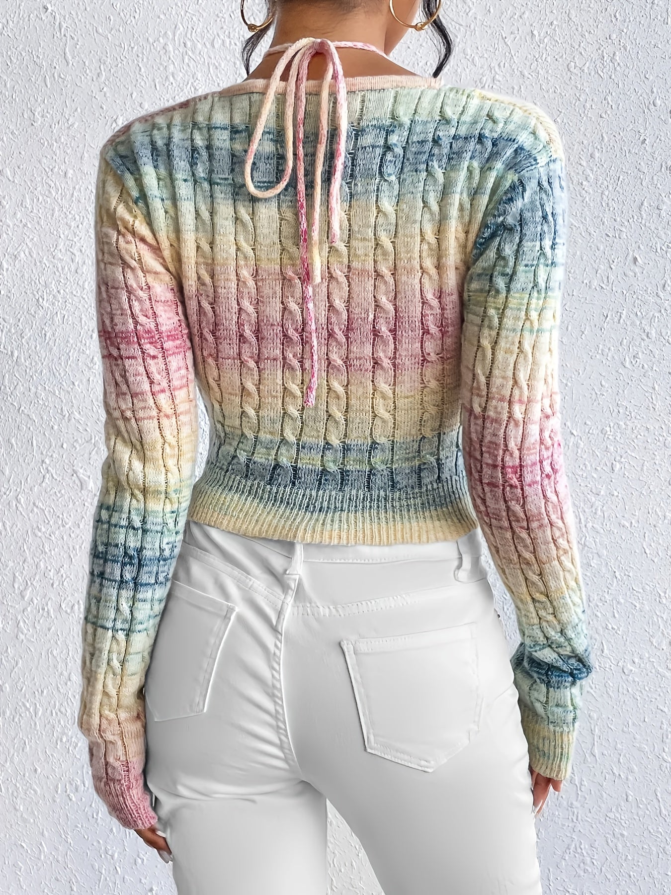 Women's Plus-Size Gradient Color Block Open Back Sweater Halter Top