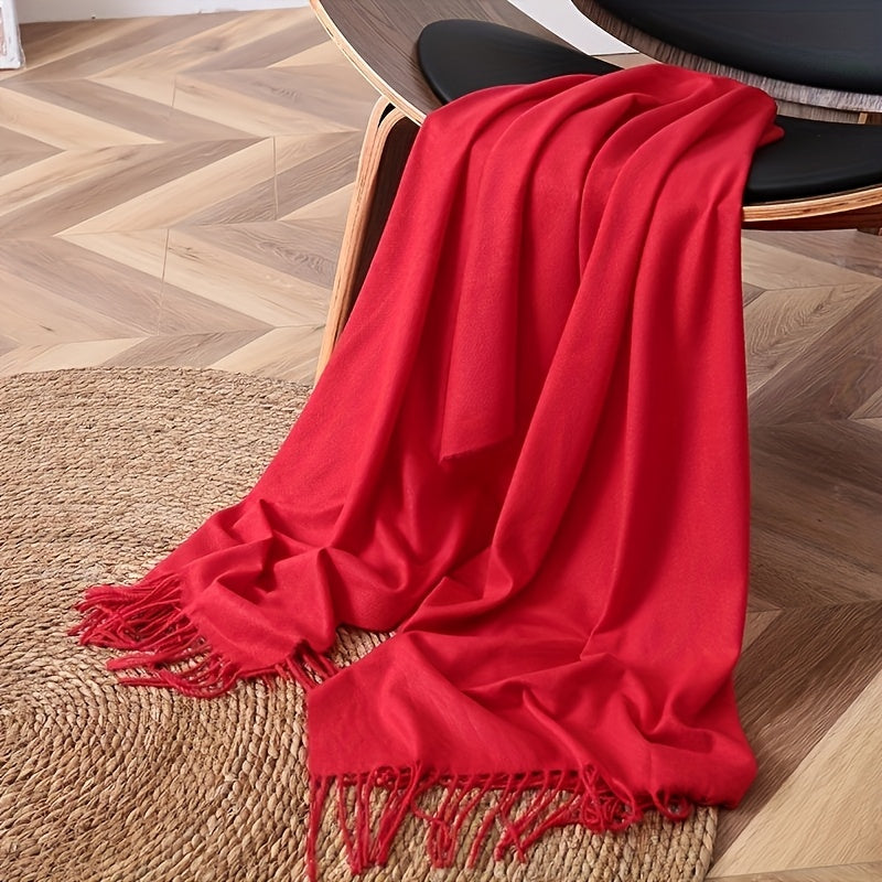 Solid-Colored Tassel Scarf Cozy Shawl Oversized Wrap for Women Gift