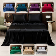 Juego de sábanas de satén de 3 piezas con fundas de almohada, transpirable, suave, de color sólido, para todas las estaciones