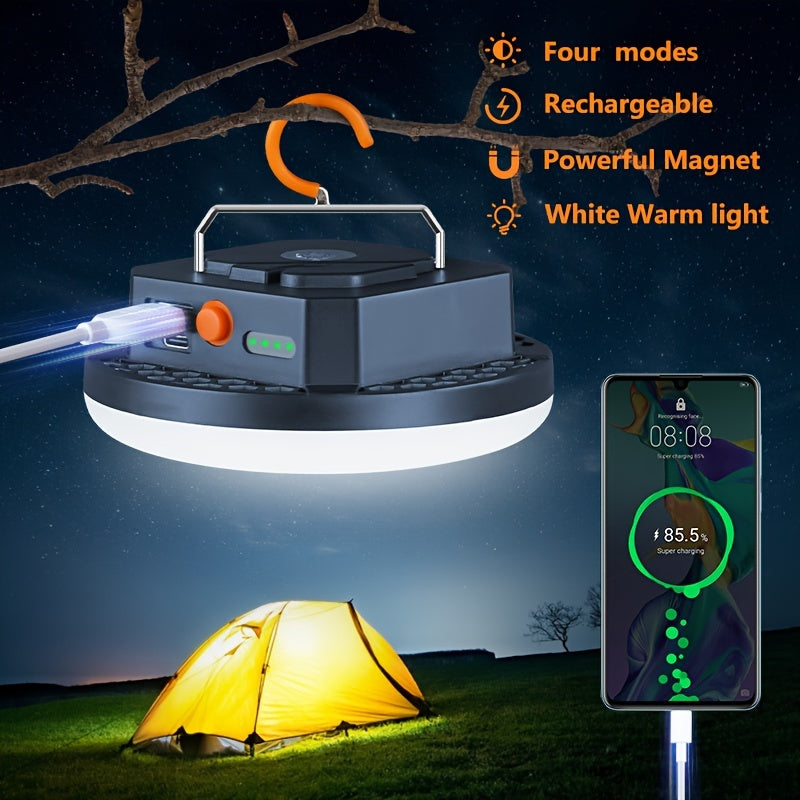 Linterna de camping LED recargable con base magnética, batería de litio de 4800mAh y 4 modos