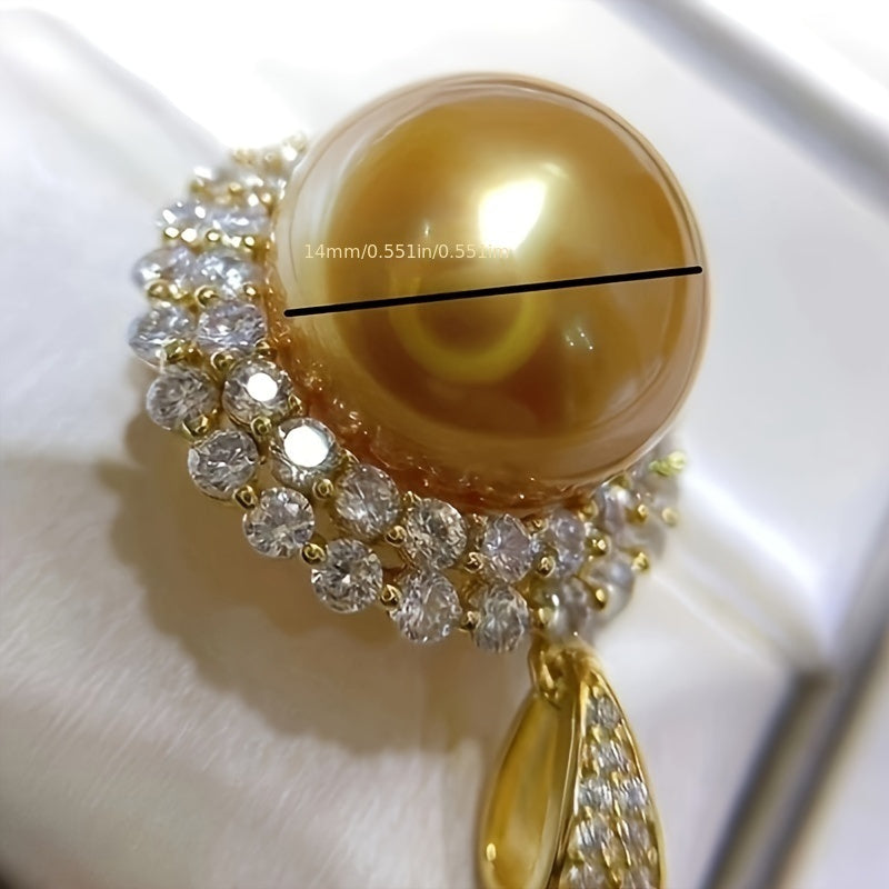 Gold-Plated Necklace with 14mm Round Shell Pearl Pendant for Women