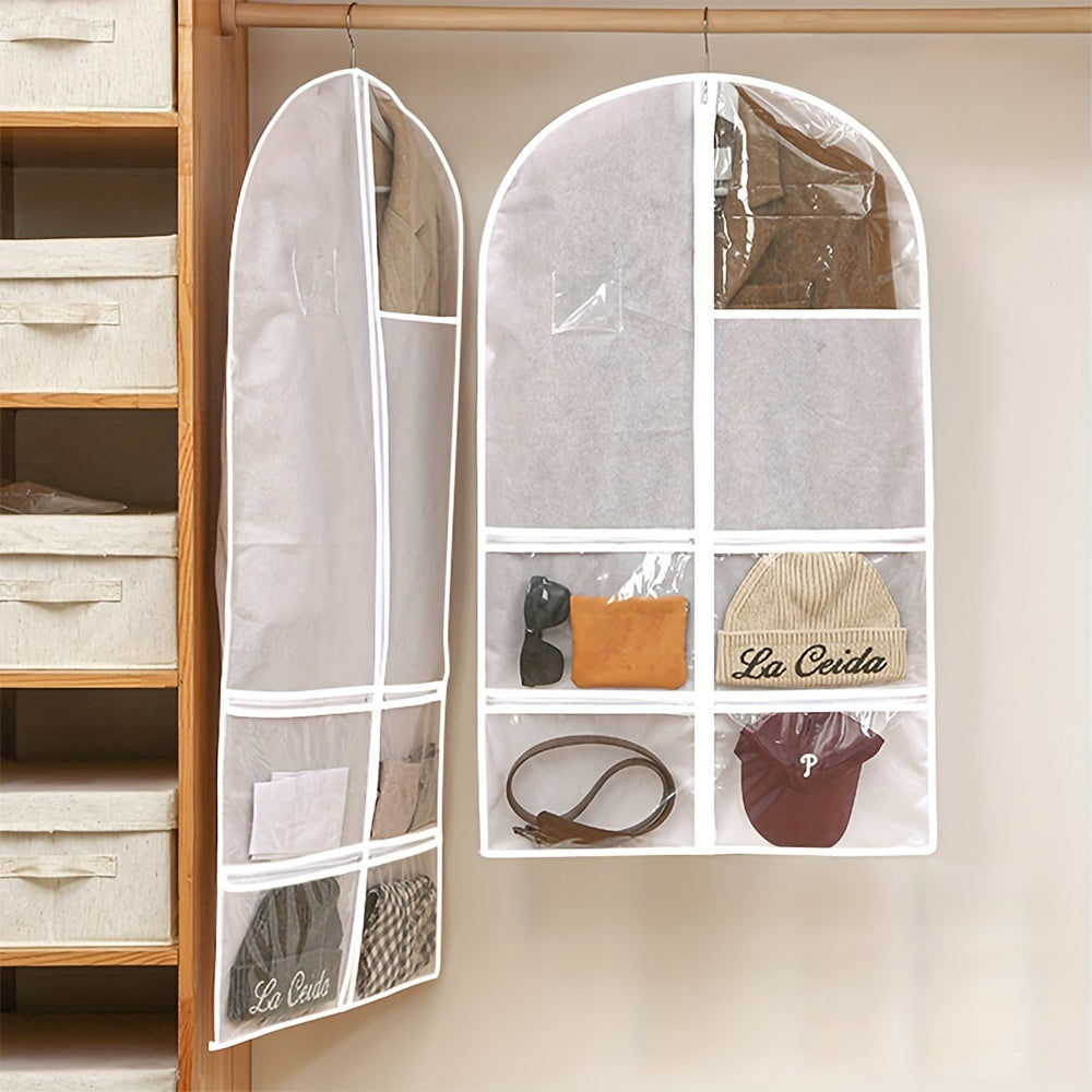 Funda de traje plegable blanca con múltiples bolsillos, bolsa de ropa a prueba de polvo para viajes y almacenamiento