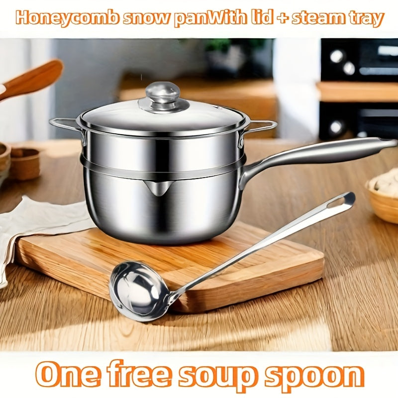 Cazo de acero inoxidable 316 con superficie antiadherente de panal, tapa y cucharón