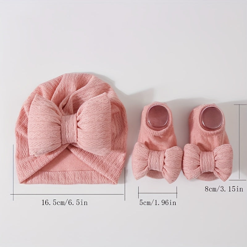 Baby Girl Knit Fleece Bow Hat and Socks Set for Thanksgiving 0-3 Years