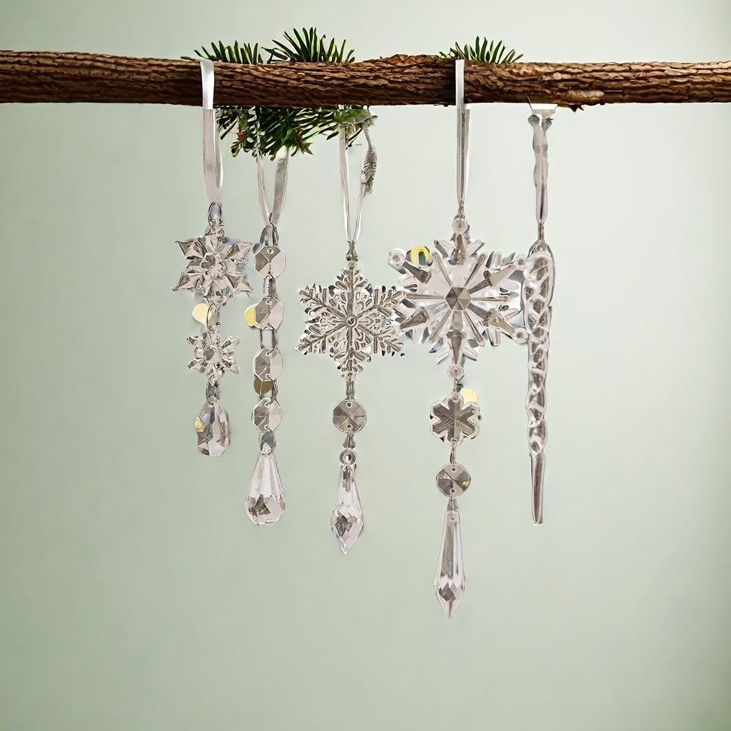 Juego de 20 adornos de árbol de Navidad de copo de nieve y carámbano de acrílico para decoración navideña