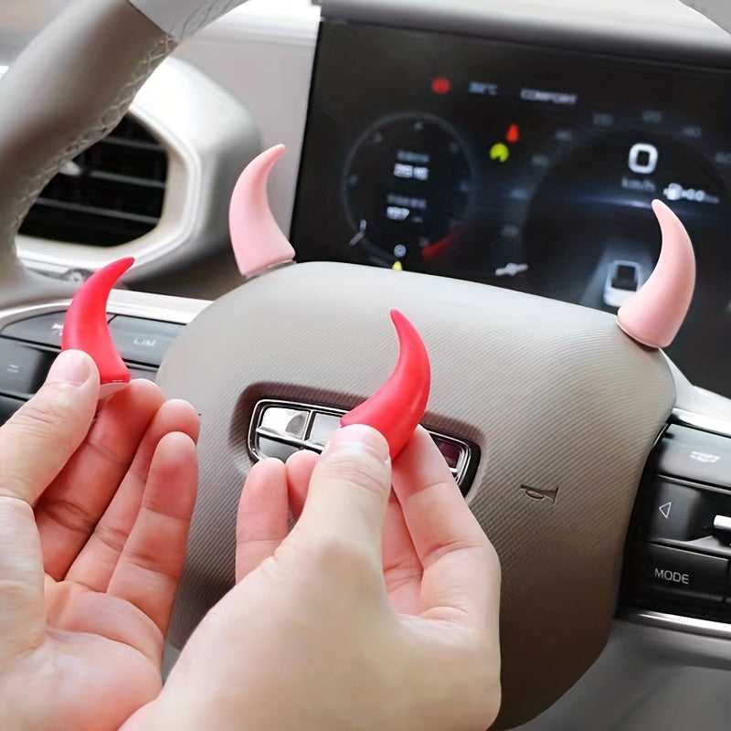 2pcs Mini Devil Horn Car Steering Wheel Decals Cute Dashboard Accessories
