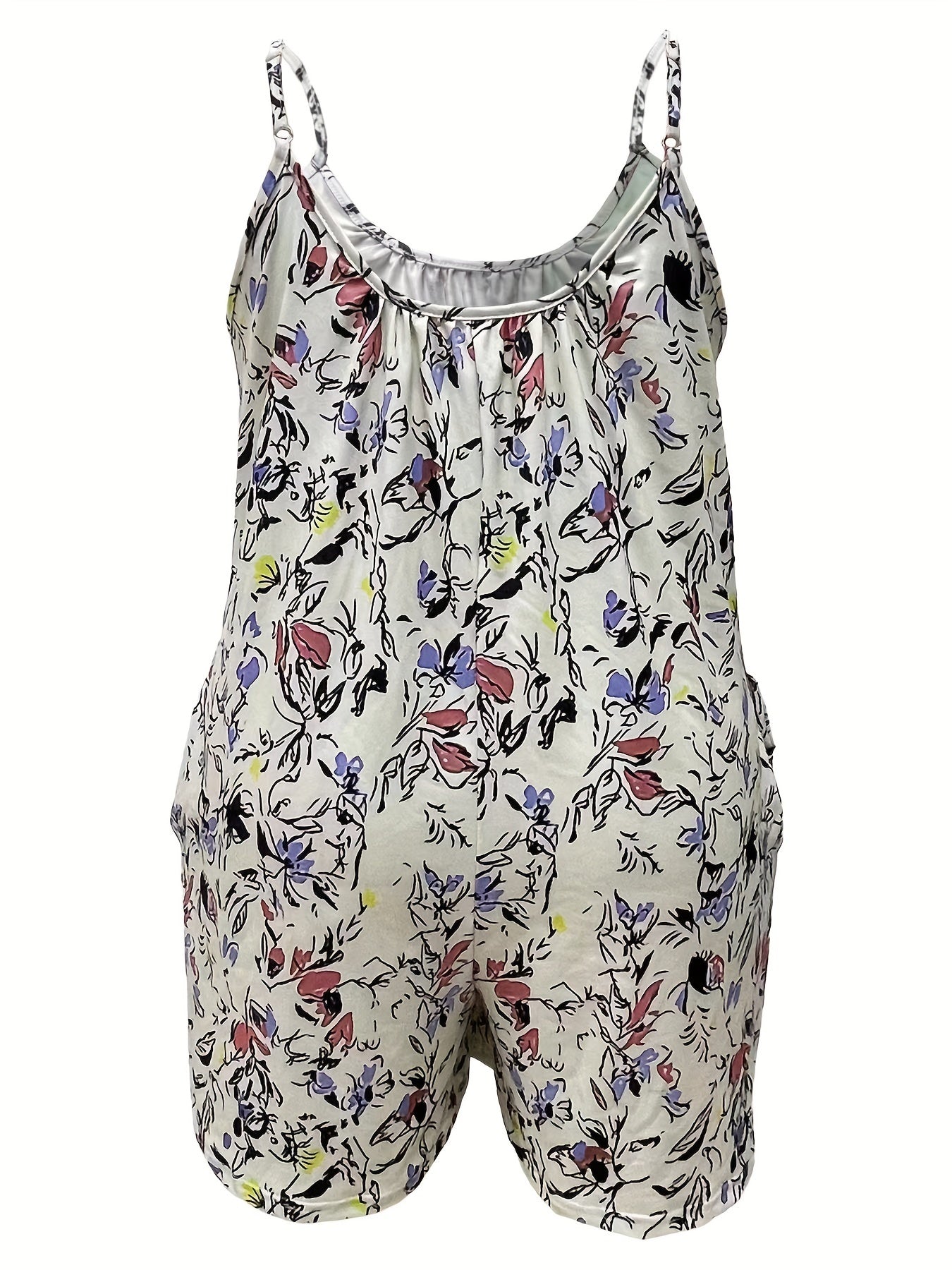 Plus Size Women's Floral Print Sleeveless Jumpsuit with Pockets