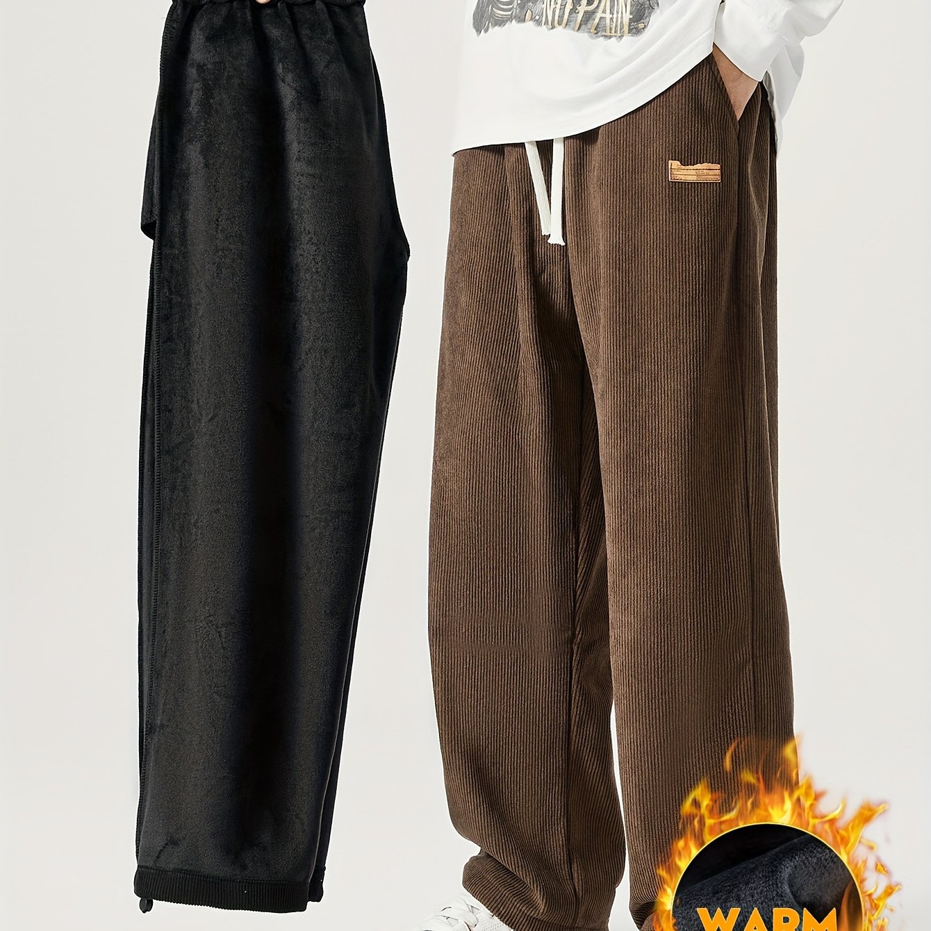 Pantalones de invierno de talla grande para hombre, casual, con patrón geométrico, tela de punto elástica, corte holgado