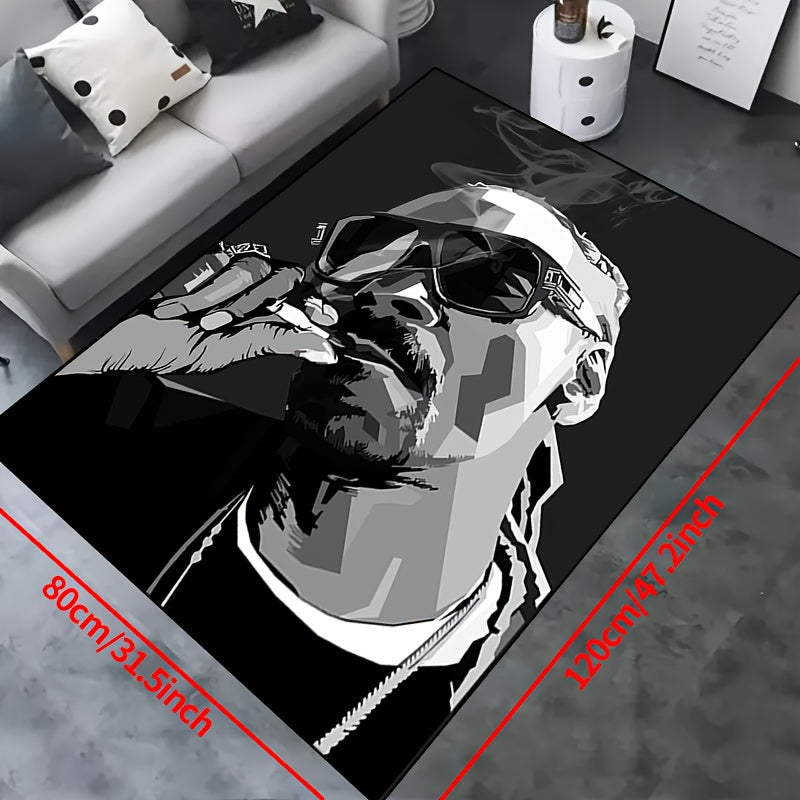 Polyester Area Rug with Man in Glasses Art, Easy to Clean, Slip-Resistant Indoor Outdoor Mat