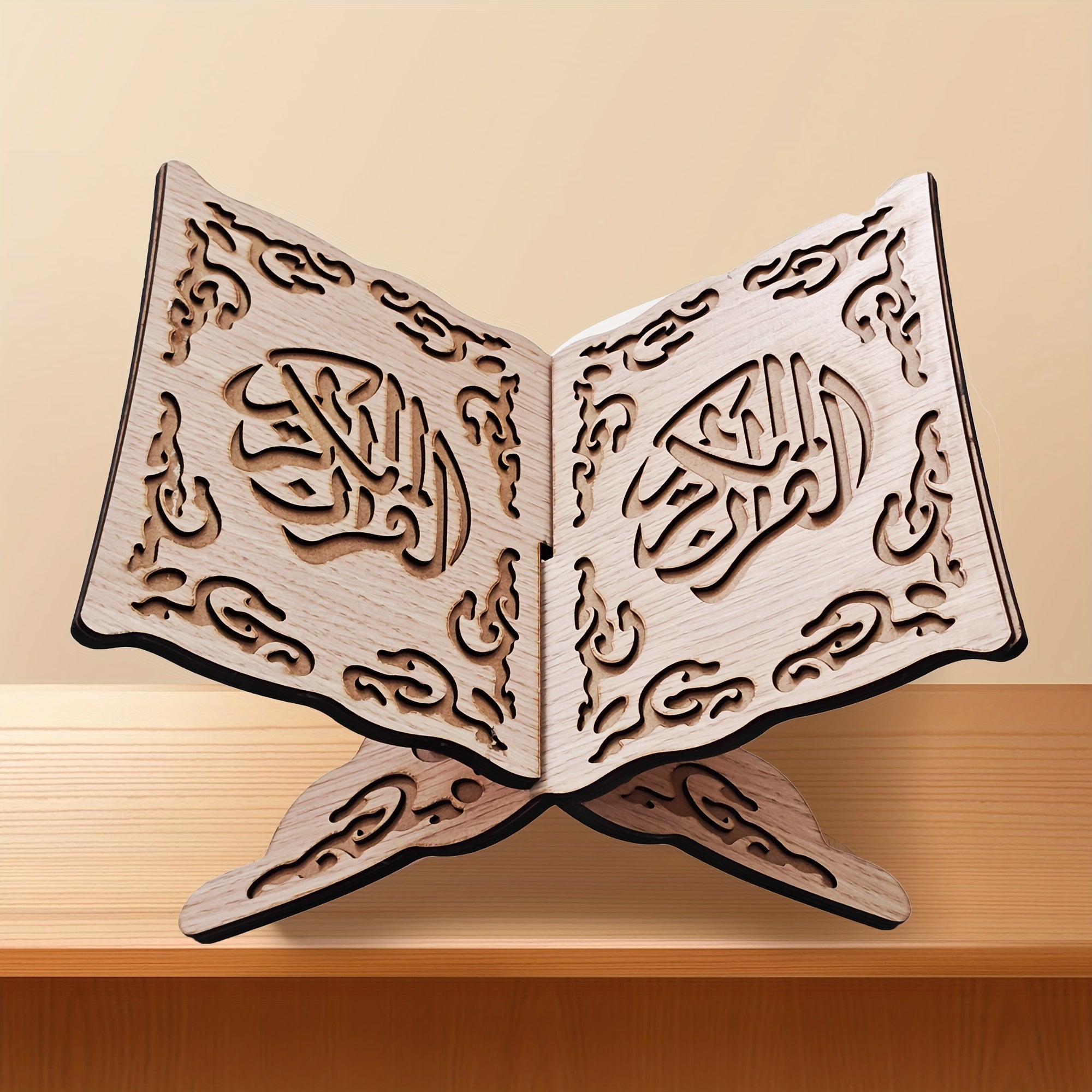 Винтажная деревянная складная книжная полка с религиозной тематикой, идеально подходящая для чтения, молитвы и праздничного декора без необходимости в электричестве.