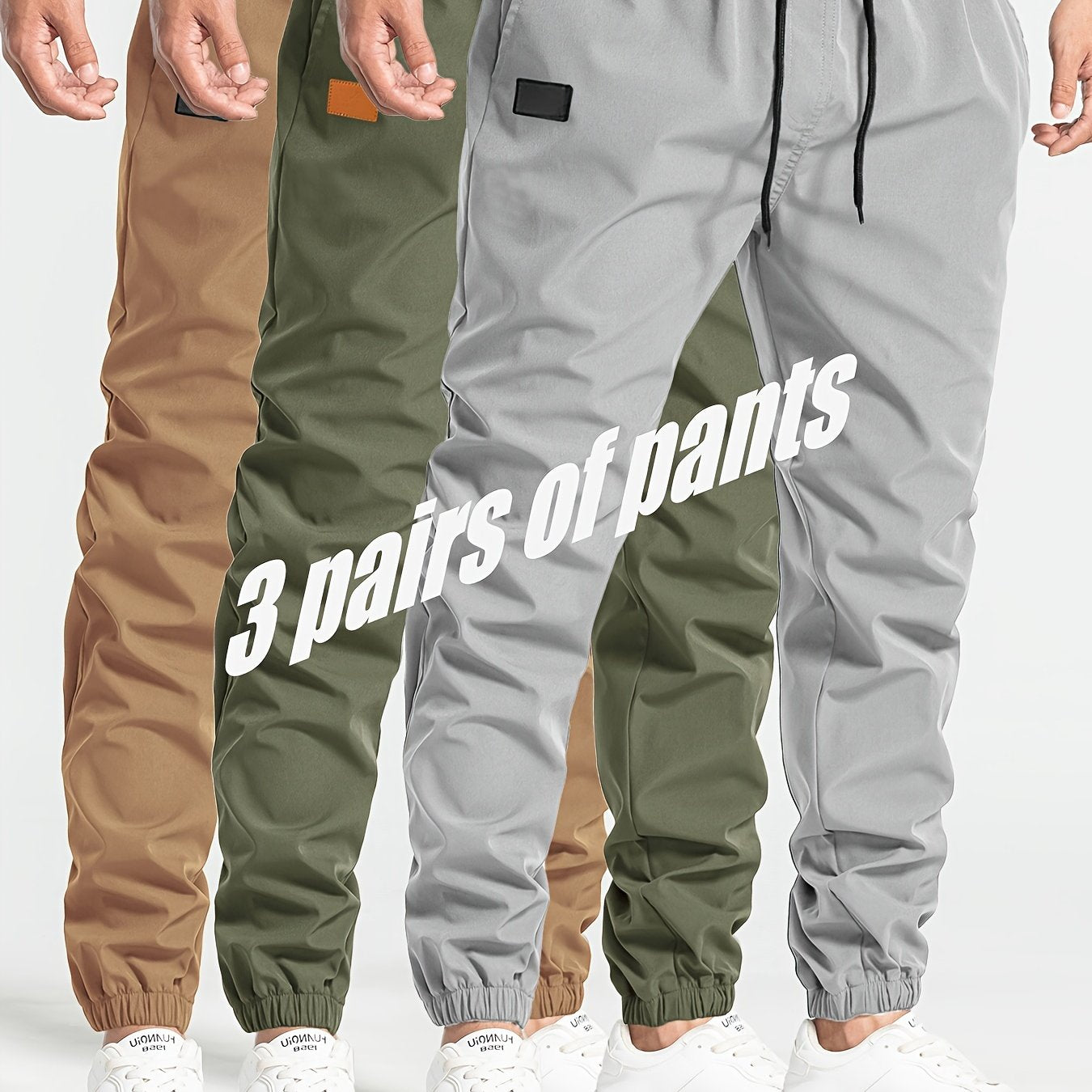 Men's Casual Loose Pants 3-Pack Polyester Solid Color Spring Collection