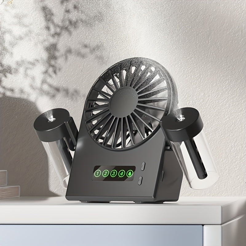 USB Rechargeable Portable Fan with Adjustable Speeds, Rotatable Head, Mist Spray and Digital Display