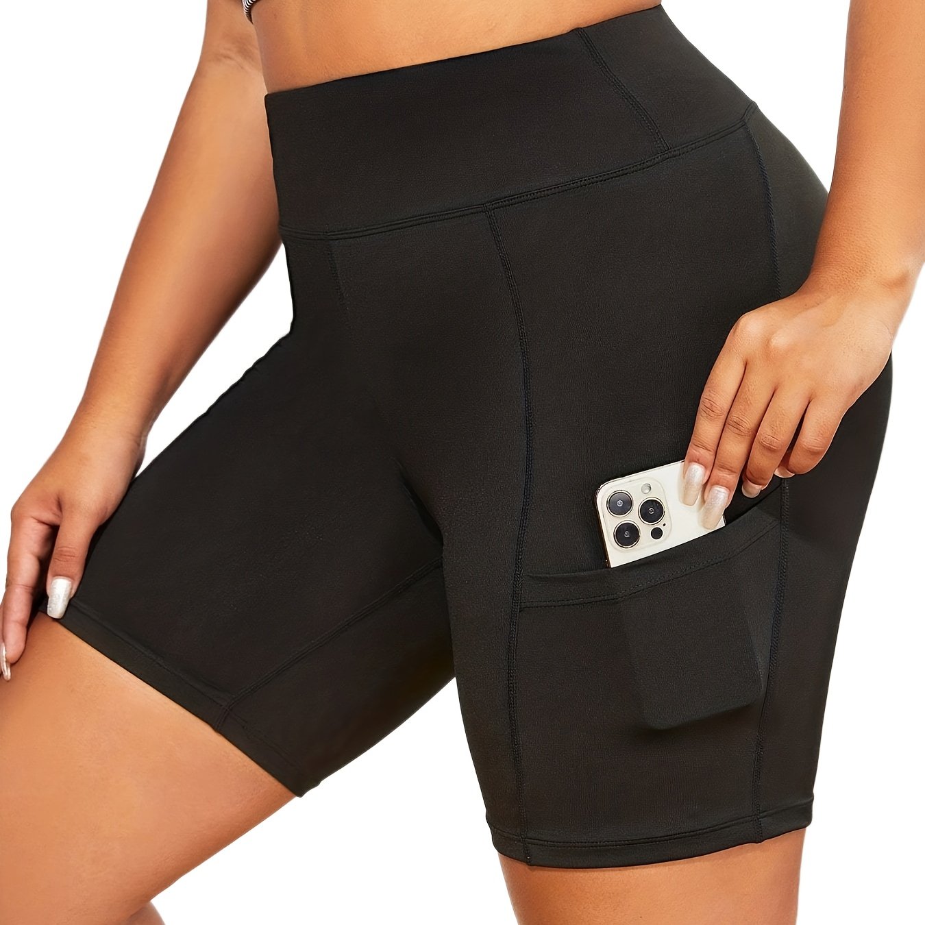 Plus Size Women's Sports Shorts with Side Pockets Black Large