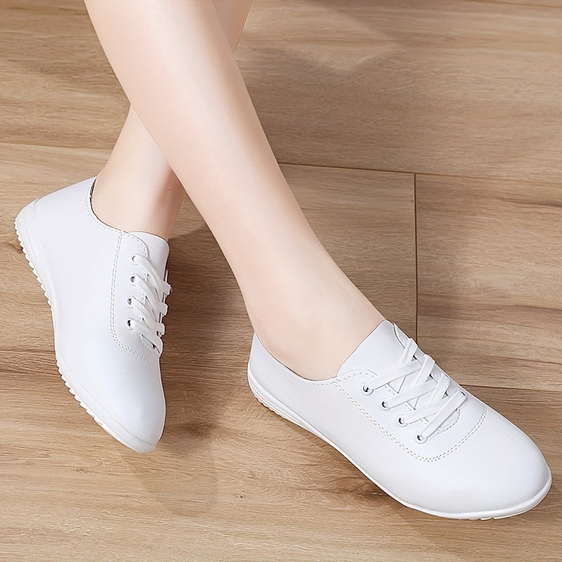 Zapatos planos de cuero sintético para mujer con cordones, ligeros y cómodos