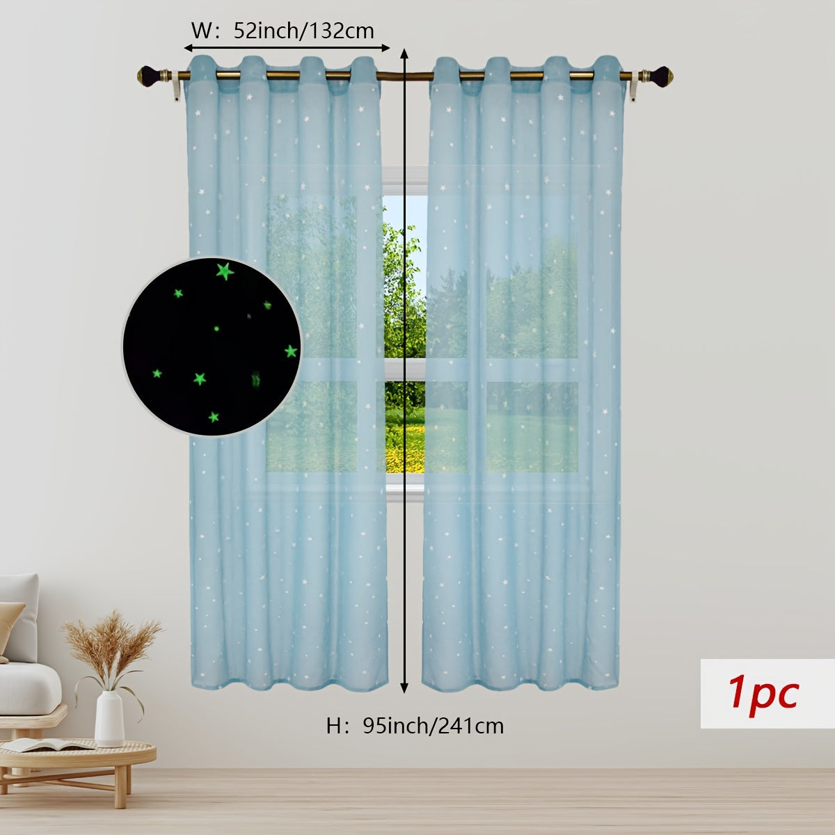 Pastoral Style Curtains with Luminous Star Pattern for Bedroom Living Room Office Kitchen