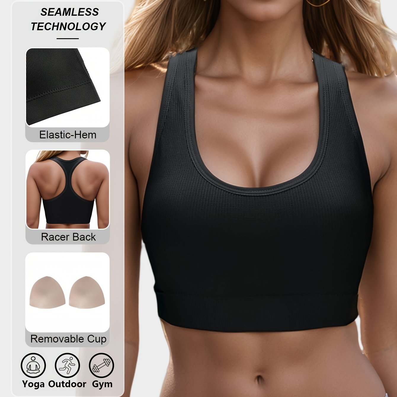 Lianshengfa yuqori elastik sport brassi intensiv mashg'ulotlar uchun, tikuvsiz va zarbaga chidamli, nafas olish uchun poyabzal dizayni bilan.