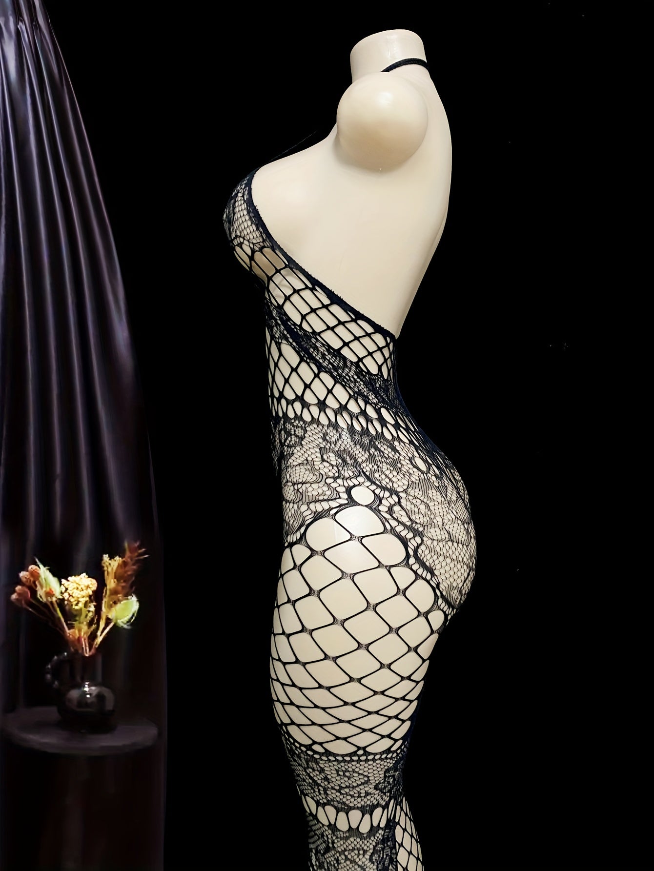 Women Thigh-High Fishnet Stockings Nylon Spandex Lace Semi-Sheer