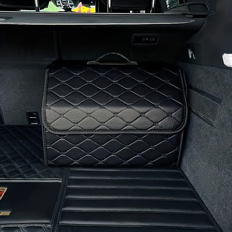 Black Quilted PU Leather Car Trunk Organizer for SUV Sedan Storage