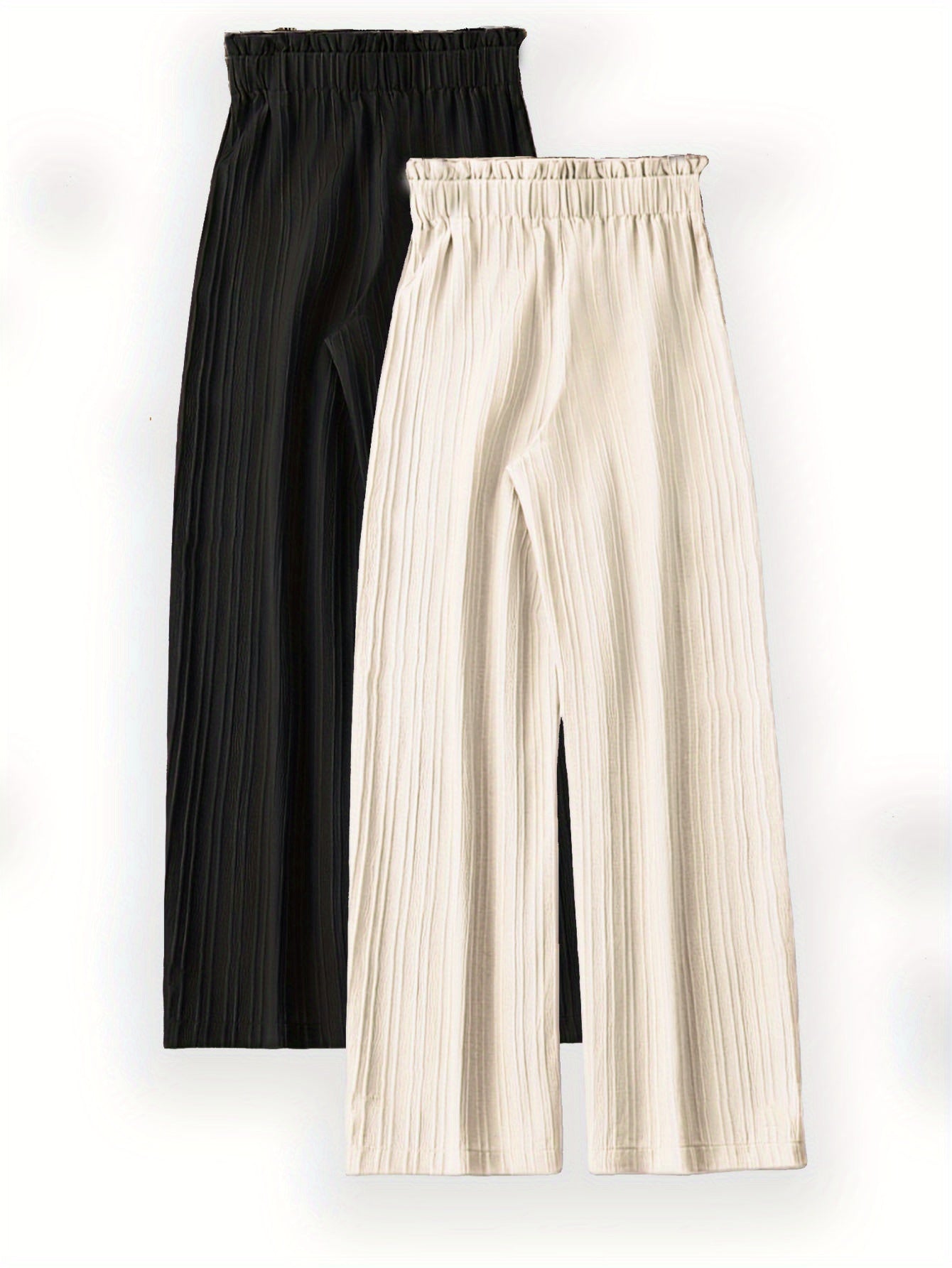 Women's Plus Size Pleated Striped Pants with Bow Detail Two Pack