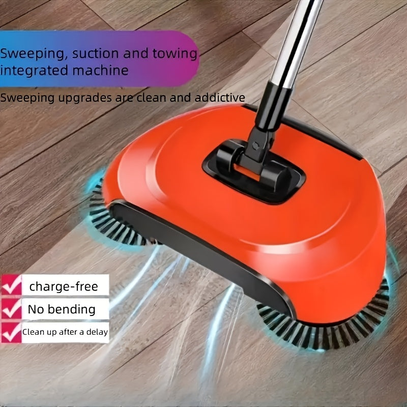 3-in-1 Manual Push Sweeper Vacuum for Pet Hair Dust and Debris on Hardwood Tile Floors
