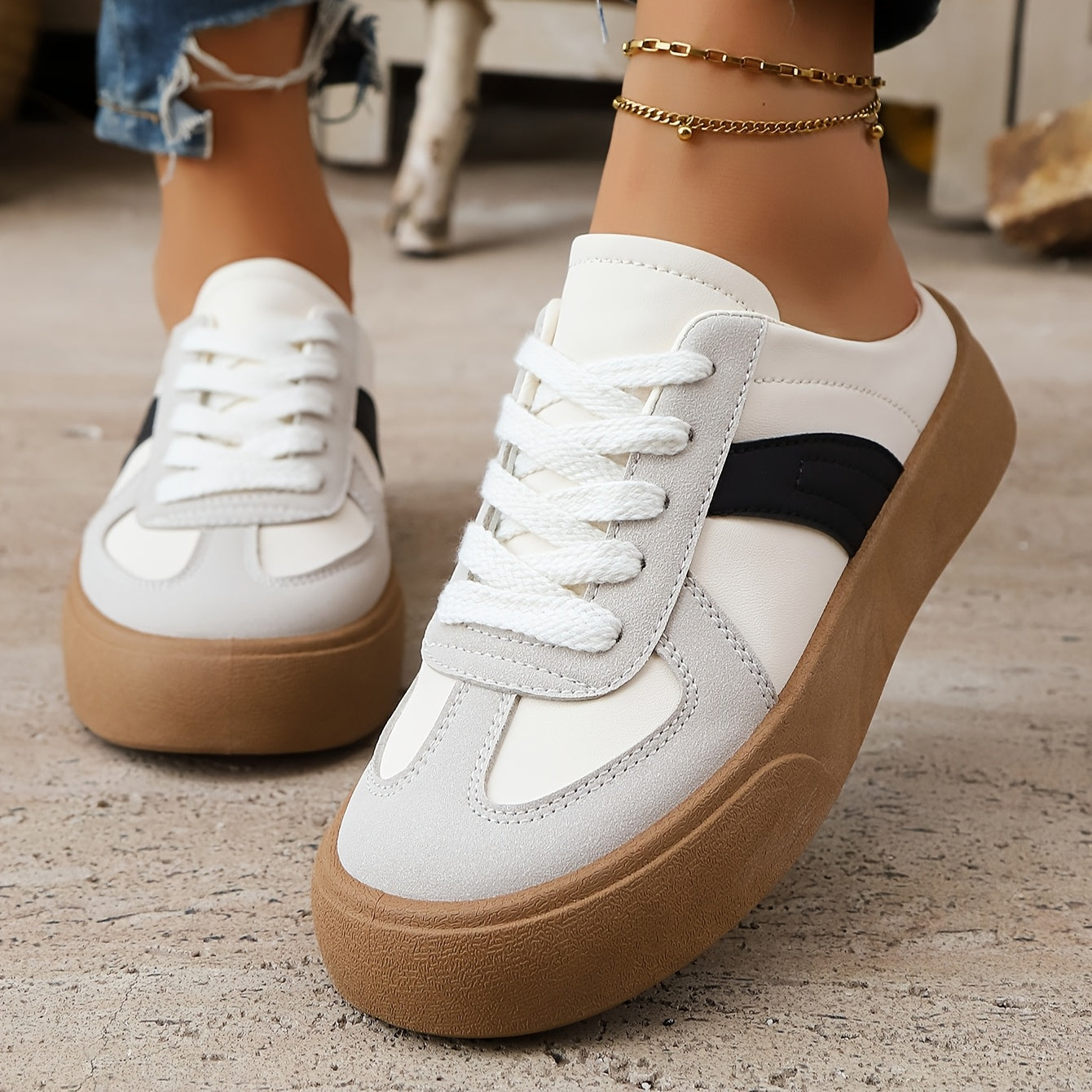 Women's Slip-On Platform Mules - Casual Sandals with Thick Sole Black and White