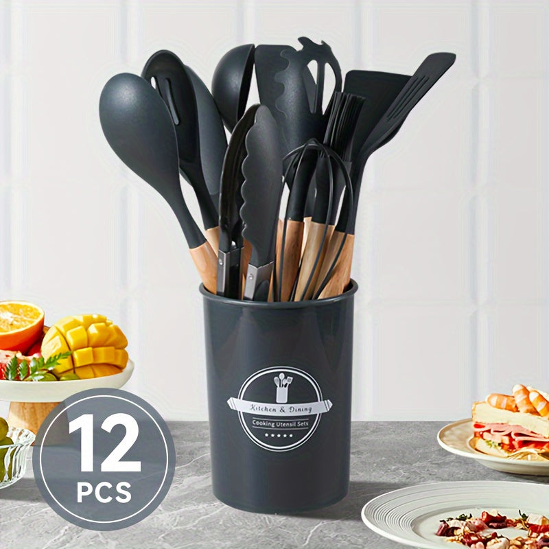 Silicone Kitchen Utensil Set with Wooden Handles 6-Piece Non-Stick Heat Resistant