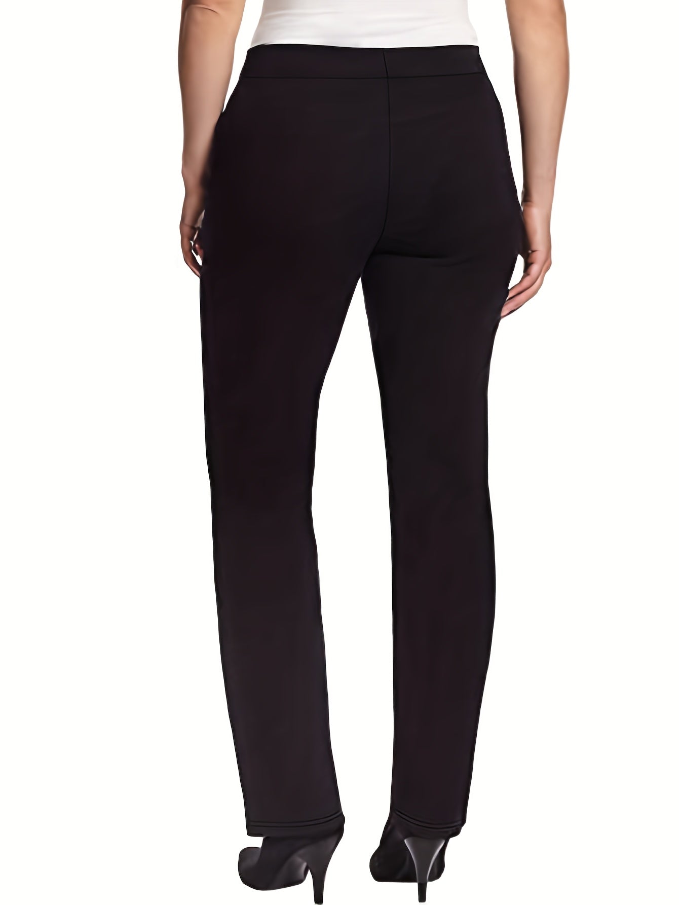 Women's Plus Size Black Stretch Straight Leg Pants Comfortable Office Casual