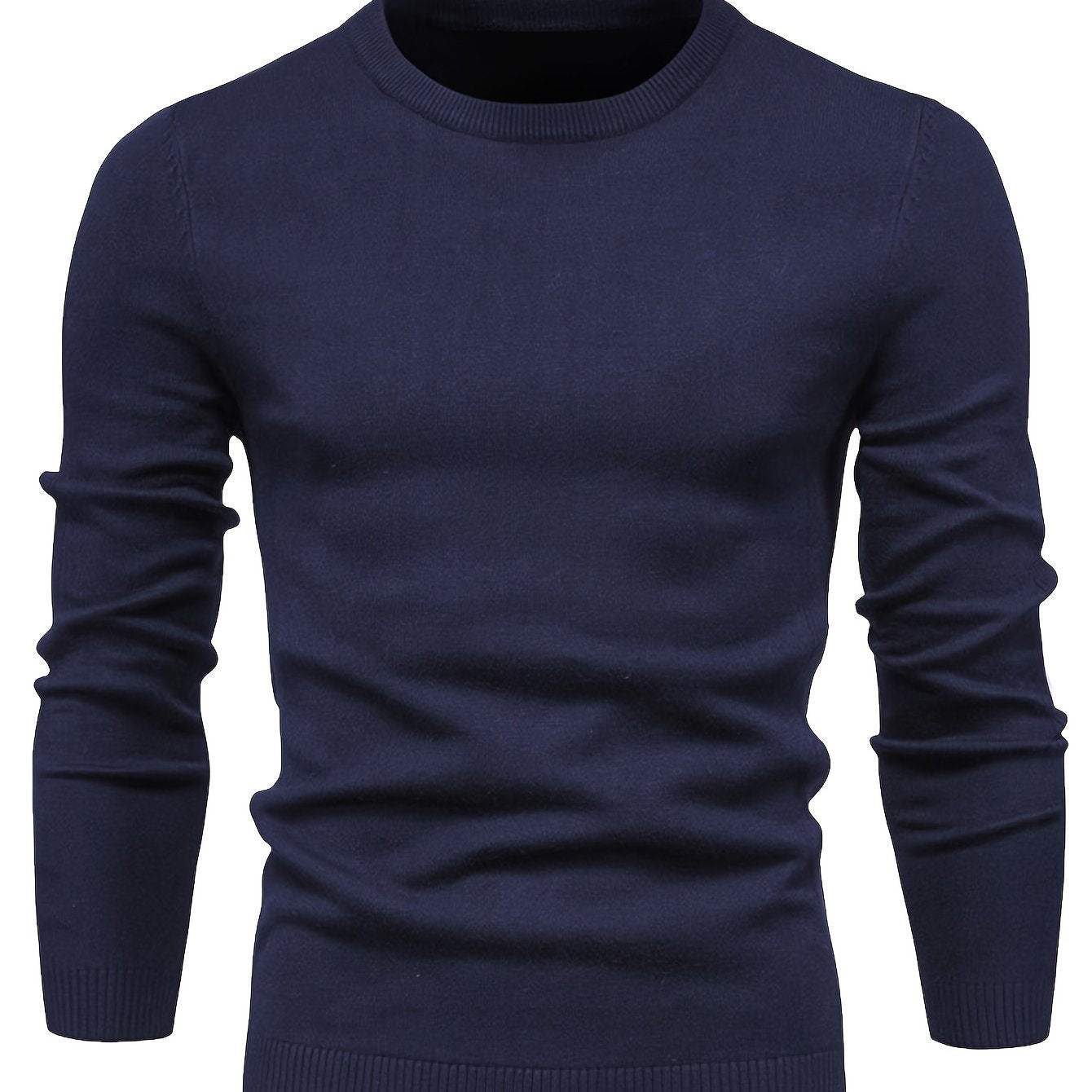 Men's Knit Sweater Fall Winter Solid Color Crew Neck Long Sleeve Medium Stretch Rayon