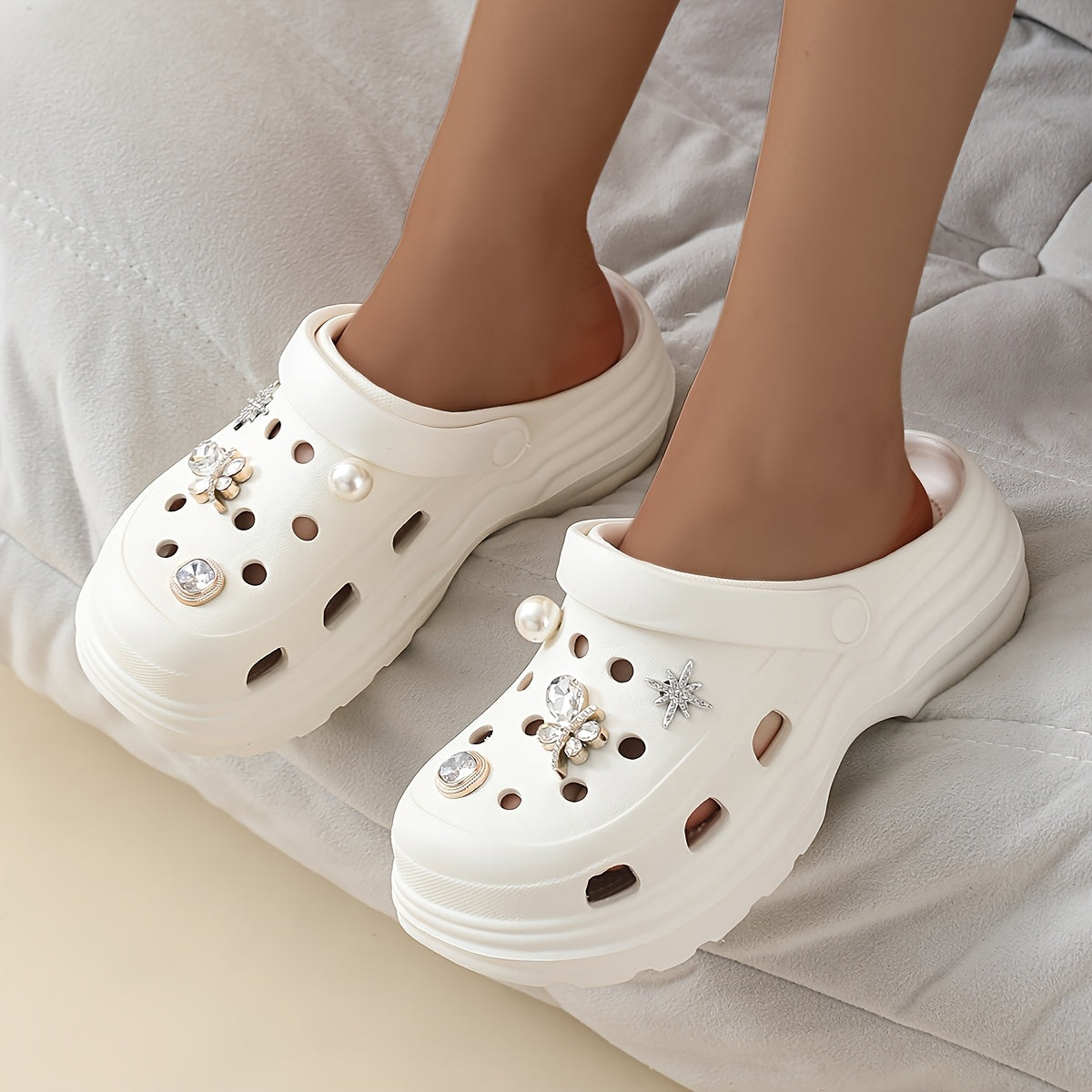 Women's Platform Sandals Non-Slip EVA Cushioned Insole Beige Black White