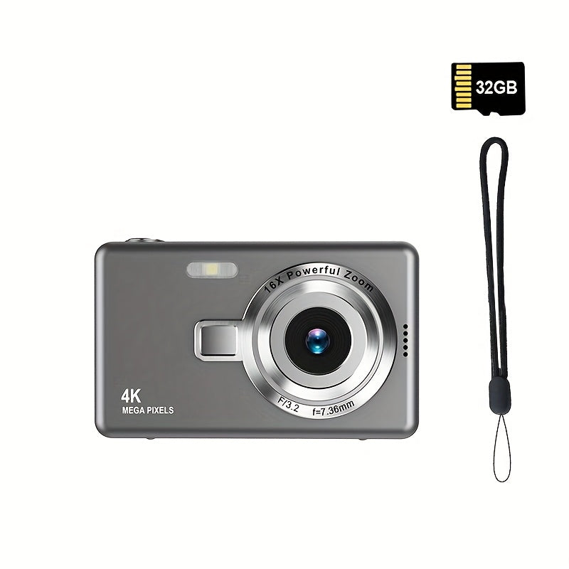 Cámara digital de alta definición con pantalla LCD, enfoque automático, fácil de usar para fotos y videos, con tarjeta de memoria opcional de 32G