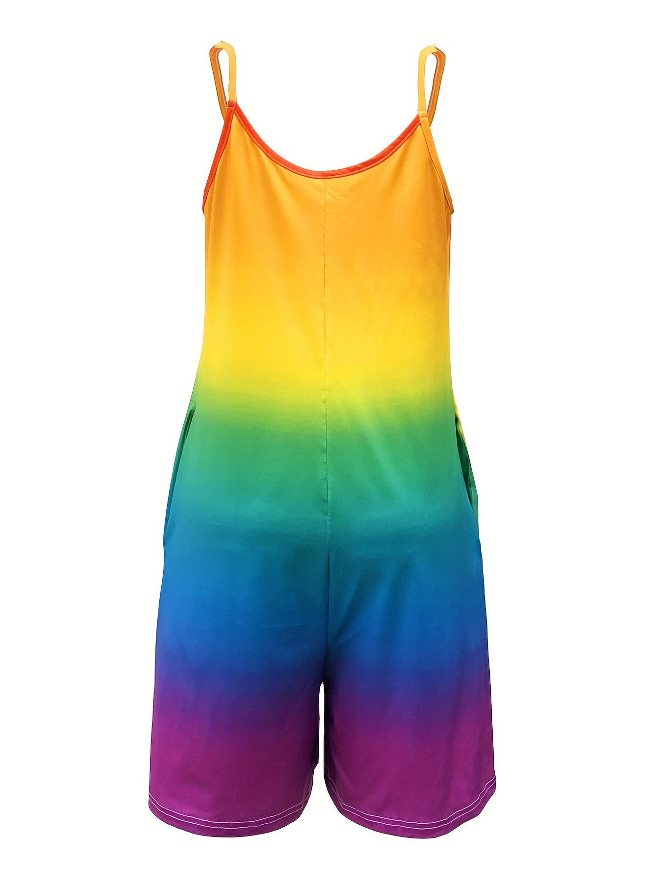 Plus Size Women's Sleeveless Gradient Print Jumpsuit with Pockets and Ruching