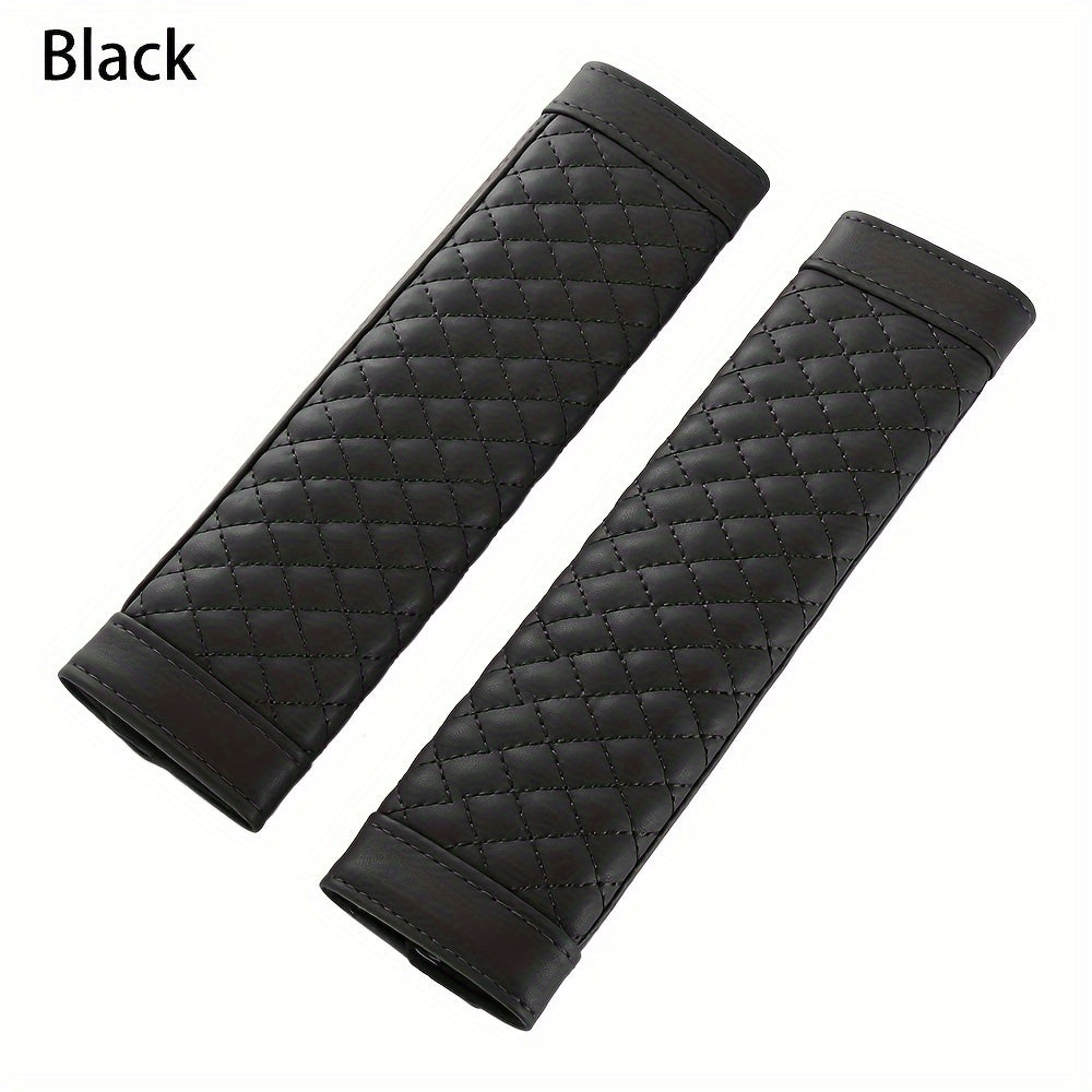 2pcs Car Seat Belt Pads Quilted Shoulder Strap Covers Beige Black Brown Gray