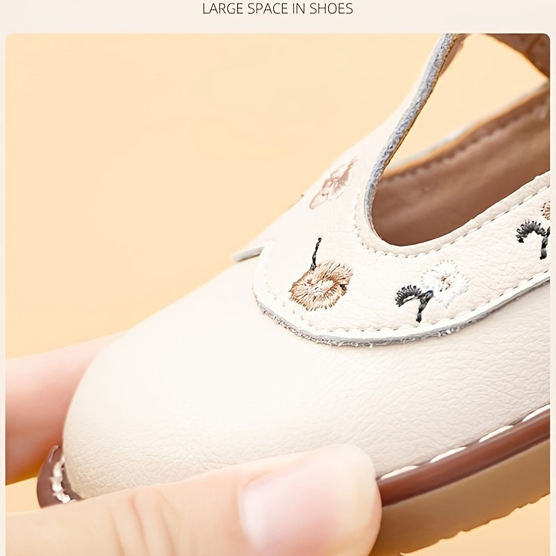 Girls Flat Shoes with Embroidered Flowers Breathable Non-Slip Spring Summer Autumn