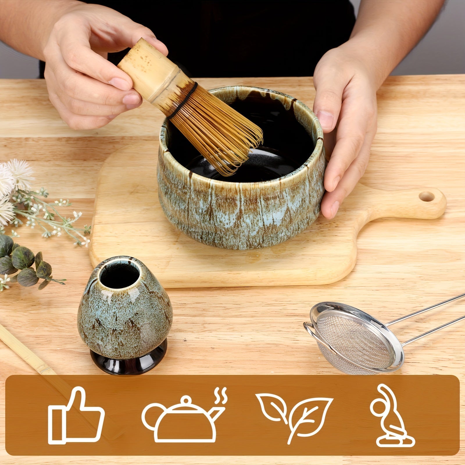 Set de ceremonia de té Matcha con tazas de cerámica azul y accesorios para regalo