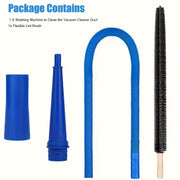 Quruq ventilyatsiya tozalash to'plami 2-qismdan iborat: Lint vakuum ulanishi, moslashuvchan cho'tka va ventilyatsiya shlangi