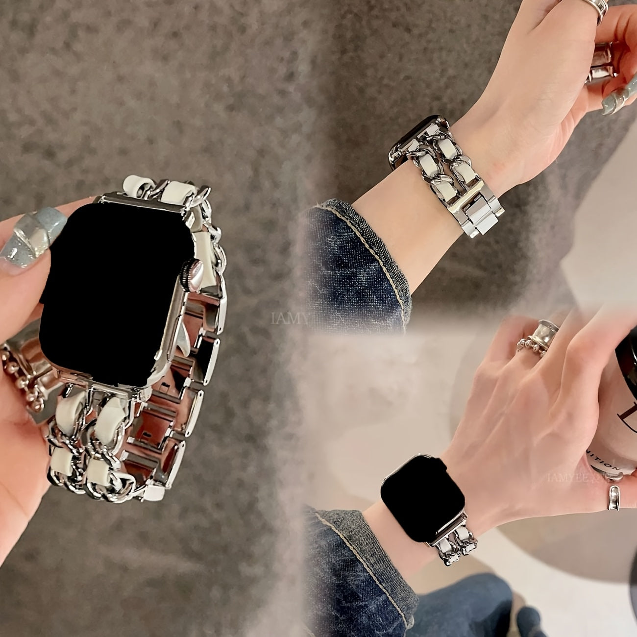 Small Metal Stitched Watch Band Compatible with Apple Watch 38mm 40mm 41mm 42mm 44mm 45mm 46mm 49mm