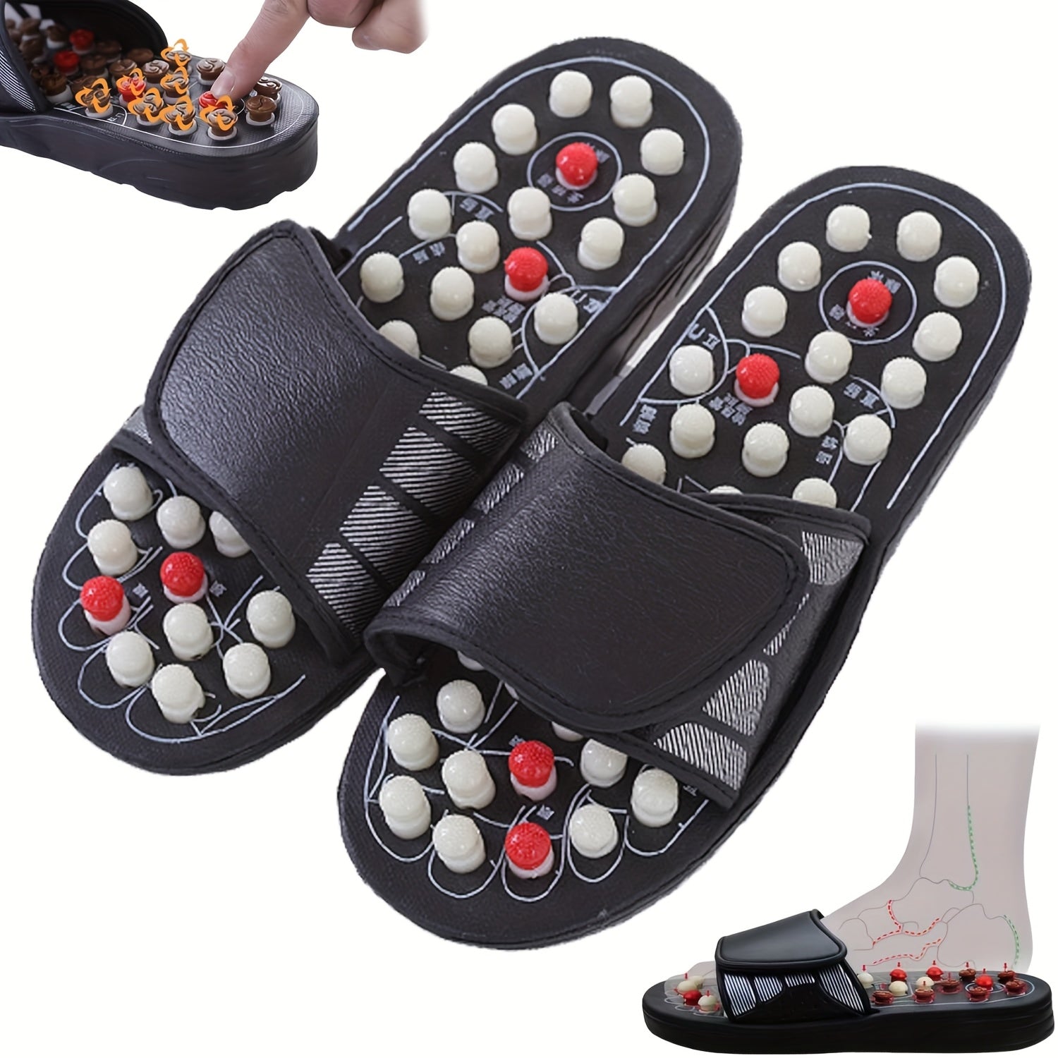 Acupressure Foot Massage Slippers Reflexology Sandals Adjustable Strap for Sore Feet and Sleep Improvement