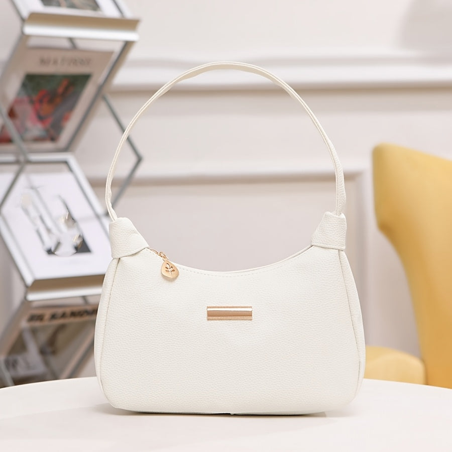 Women's Crossbody Bag with Zipper Closure and Metal Decor in Cream Pink Black or Brown