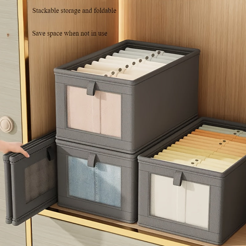 Caja de almacenamiento plegable de tela Oxford beige con ventana transparente para ropa y artículos del hogar