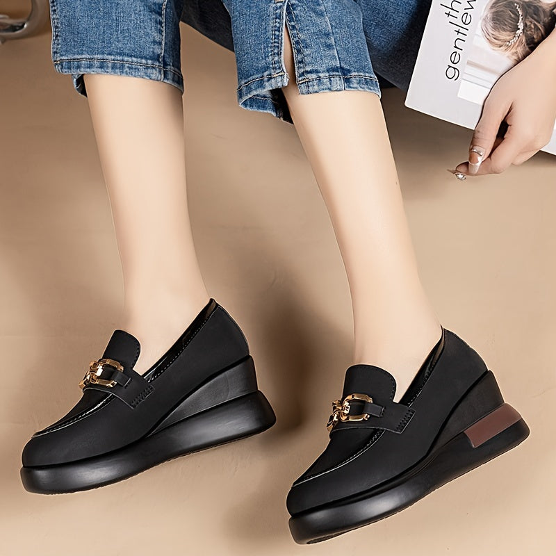 Women's Golden Plated Buckle Thick Sole Casual Spring Flats