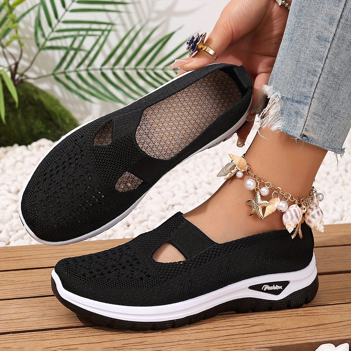 Zapatillas casuales para mujer de malla transpirable, ligeras y planas