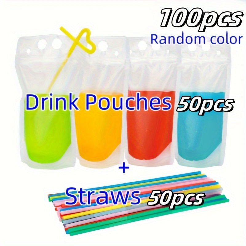 20 ta plastik ichimlik paketlari, quvur teshiklari bilan, qayta yopiladigan, portativ sharbat sumkalar