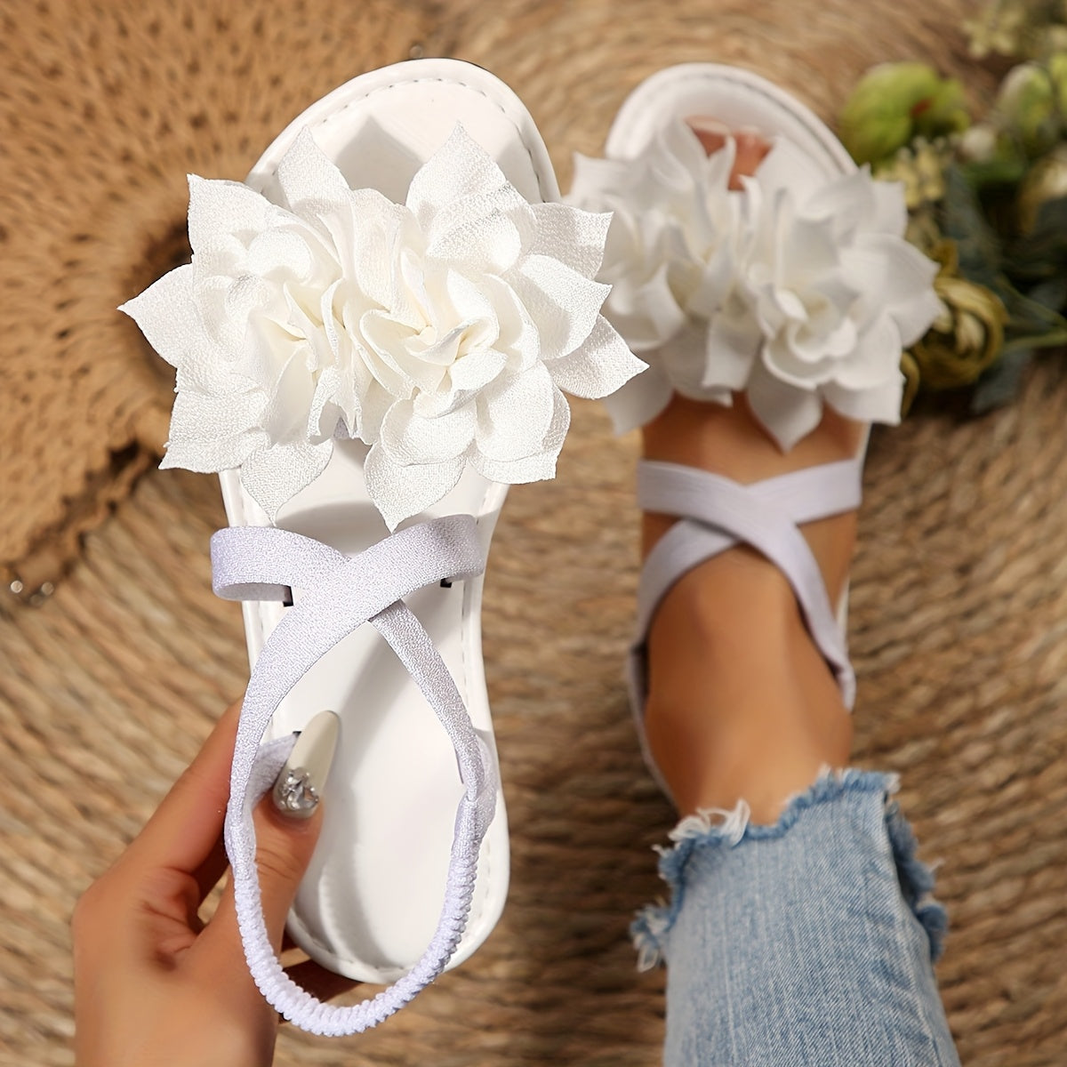 Women's Plus Size Flat Sandals Open-Toe Slip-On Casual Summer Shoes