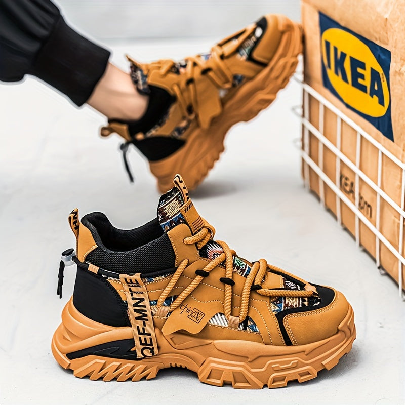 Men's Beige Chunky Sneakers for Autumn Winter Running Hiking Casual