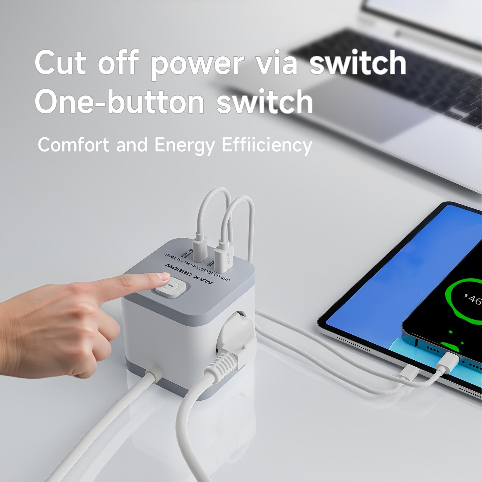 Power Strip with USB Port European Plug 220V 16A 3680W Travel Power Adapter