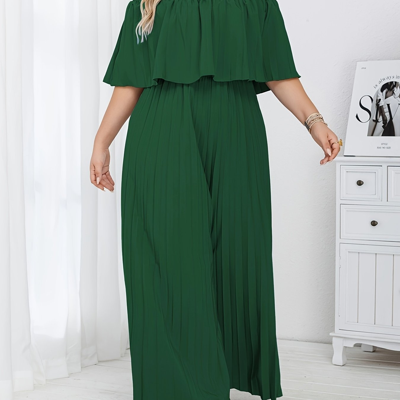 Women's Plus Size Beige One-Shoulder Loose Jumpsuit