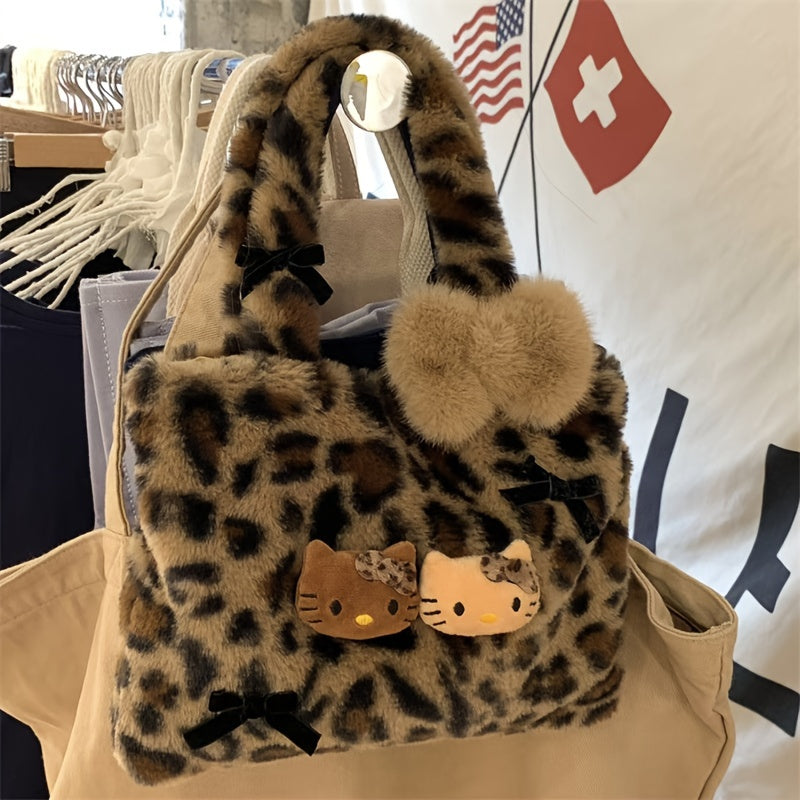 Мягкая сумка-клатч Hello Kitty с леопардовым принтом из вязаного материала для женщин