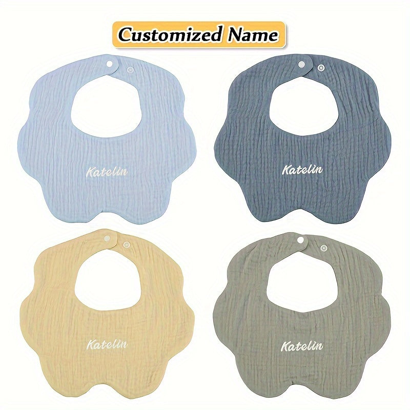 Set of 4 Children's Absorbent Cotton Bibs with Custom Name Option for Kids